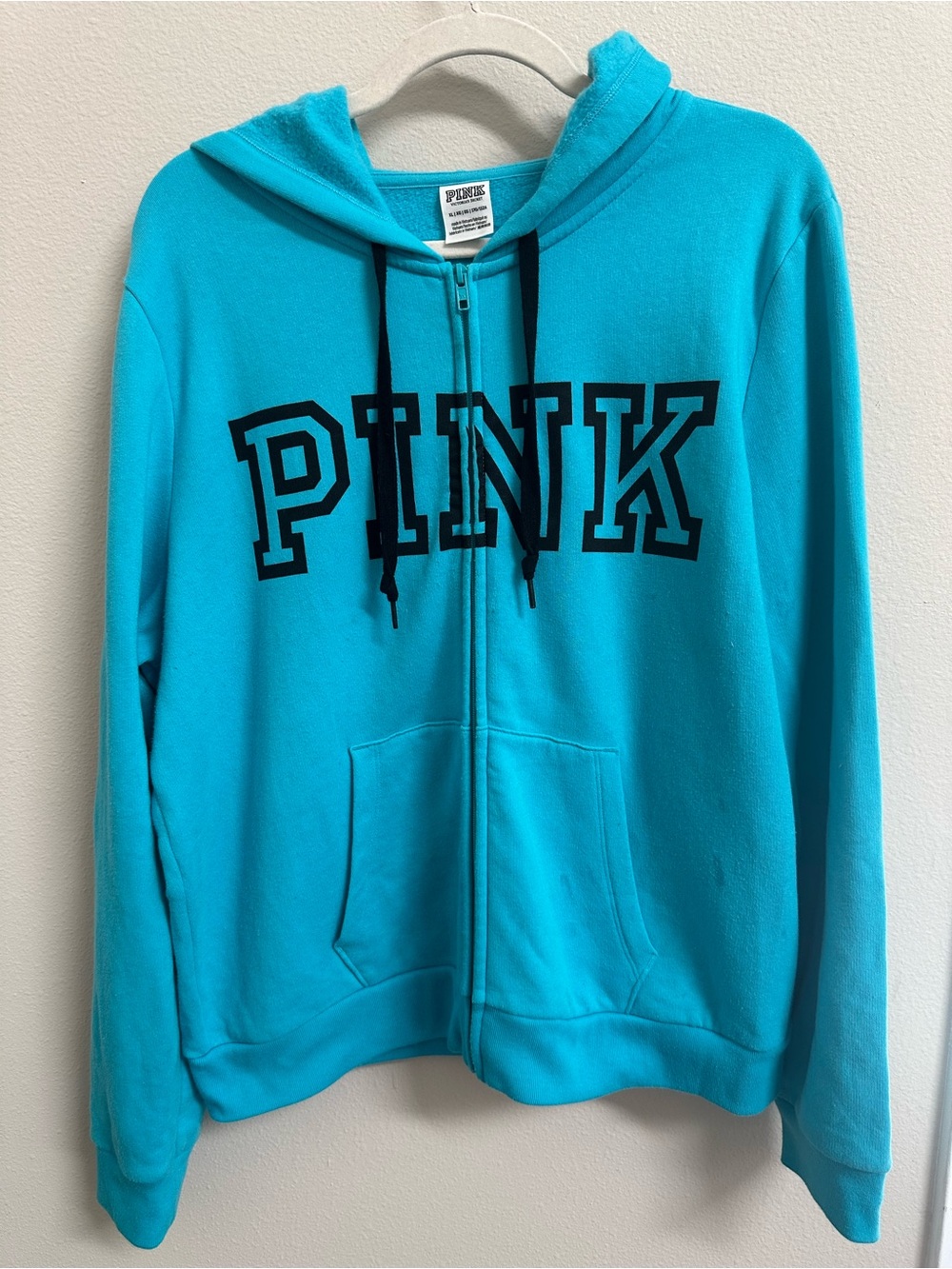 PINK Victoria's Secret Women’s Aqua Zip-Up Hoodie, Size XL